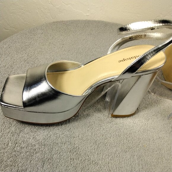 Modatope Womens Platform Sandals Silver Metallic Chunky Heels Ankle Strap Size 9 - Picture 10 of 16